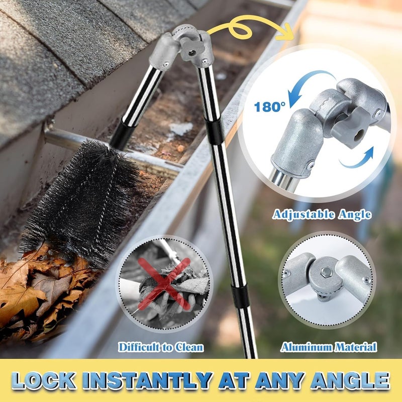 Krbnk 13FT Gutter Cleaning Tool from The Ground, No Ladder Needed - Adjustable Length Gutter Cleaner Pole with 180° Pivoting Head, Replaceable Brush & Shovel for Leaves, Debris - Image 2
